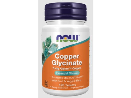 NOW Měď glycinát 3 mg, 120 tablet  Měď ve formě bisglycinátu Albion™, doplněk stravy