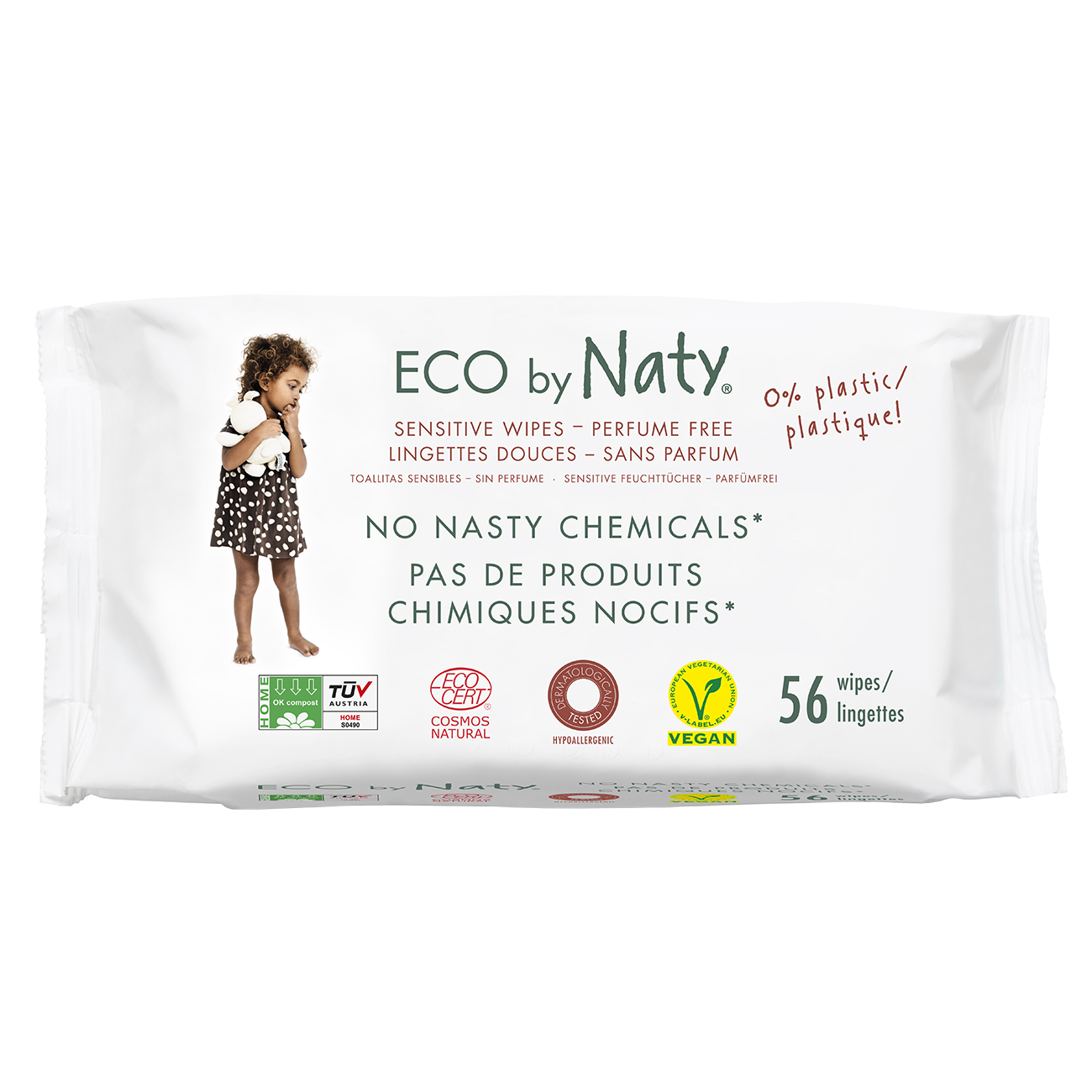Eco by Naty Vlhčené ubrousky bez vůně - pro citlivou pokožku (56 ks) Obrázek