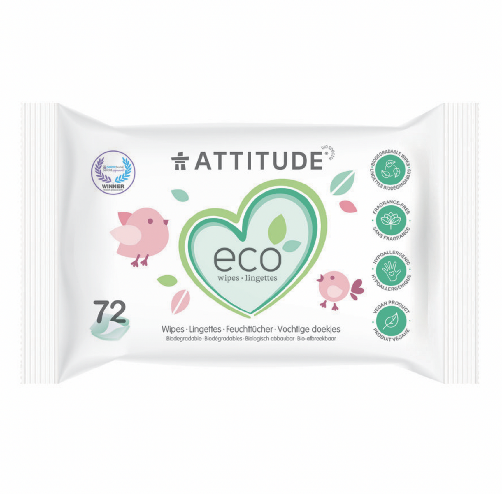 Attitude - Vlhčené ubrousky bez vůně, 72 ks Obrázek