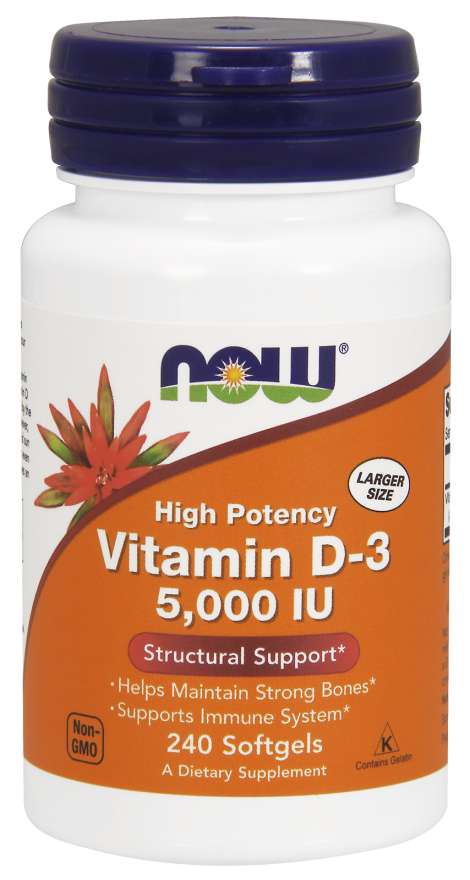 Levně Now® Foods NOW Vitamin D3, 5000 IU, 240 softgel kapslí
