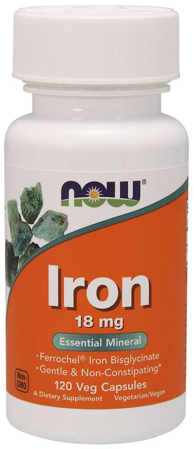 Levně Now® Foods NOW Iron Bisglycinate, železo chelát (Ferrochel), 18 mg, 120 rostlinných kapslí