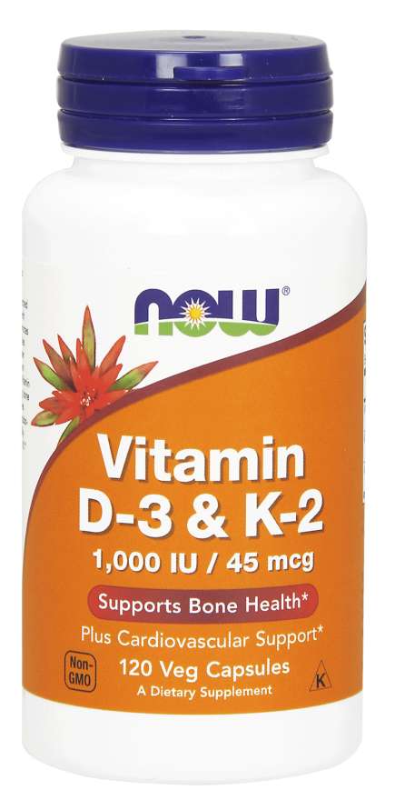 Levně Now® Foods NOW Vitamin D3 & K2, 1000 IU / 45 ug, 120 rostlinných kapslí