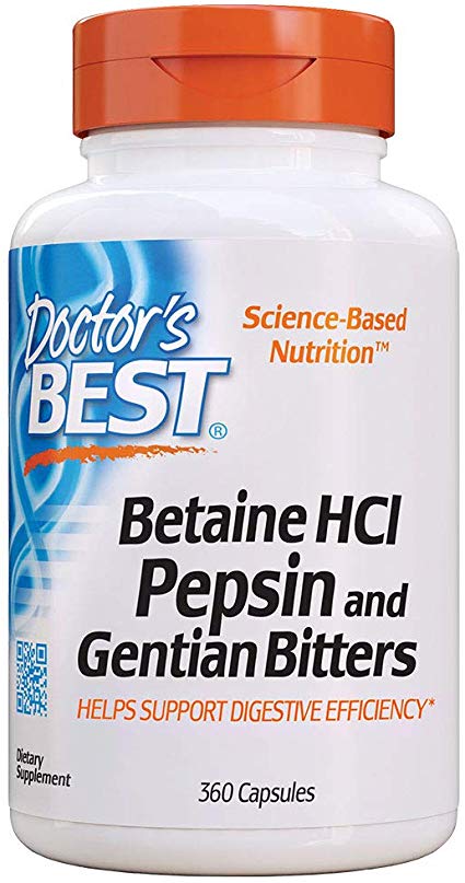 Levně Doctor's Best Betaine HCl + Pepsin & Gentian Bitters (hořec), 360 kapslí