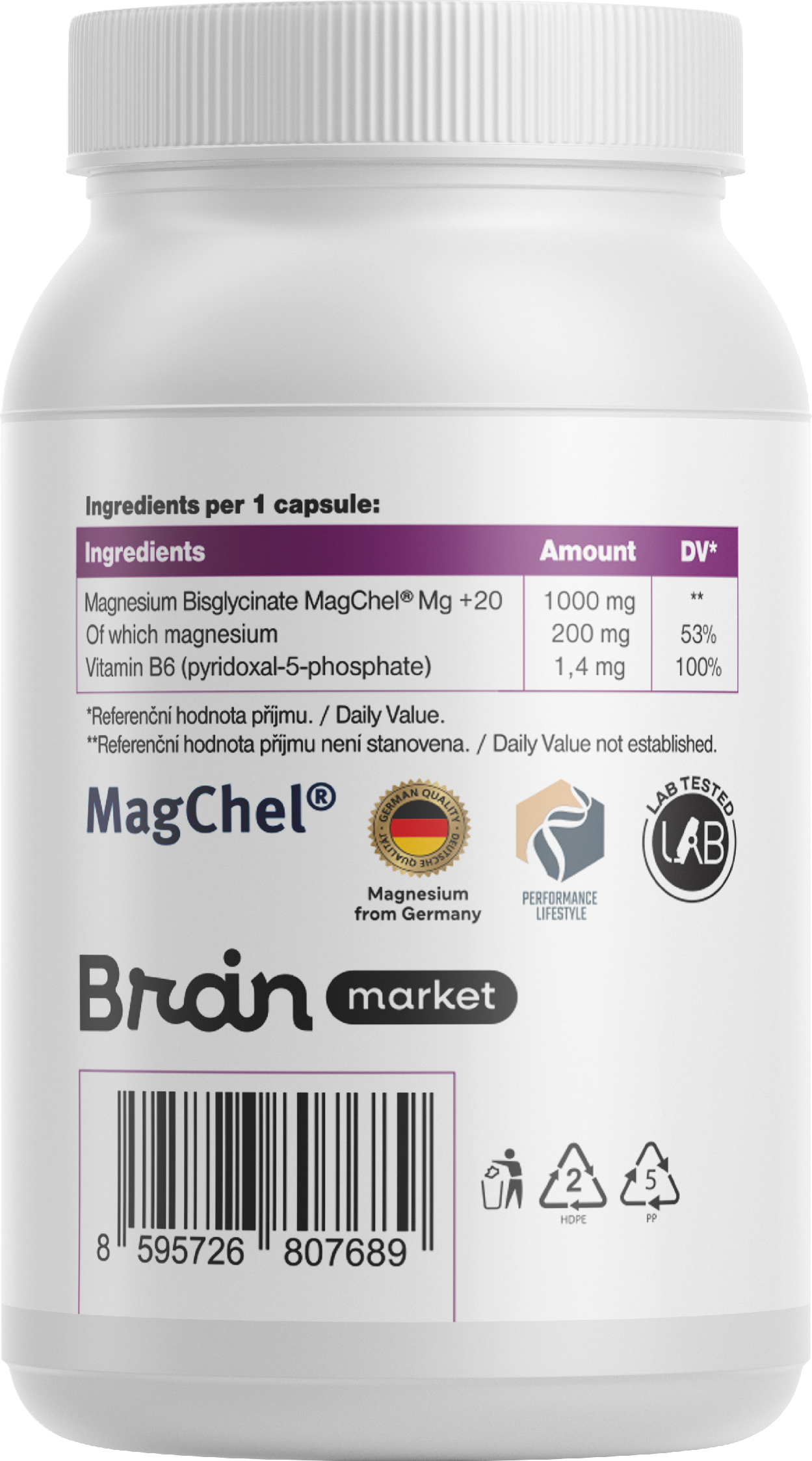 Performance Magnesium 1000 mg 100 tbl. (Hořčík + Vitamín B6) Obrázek