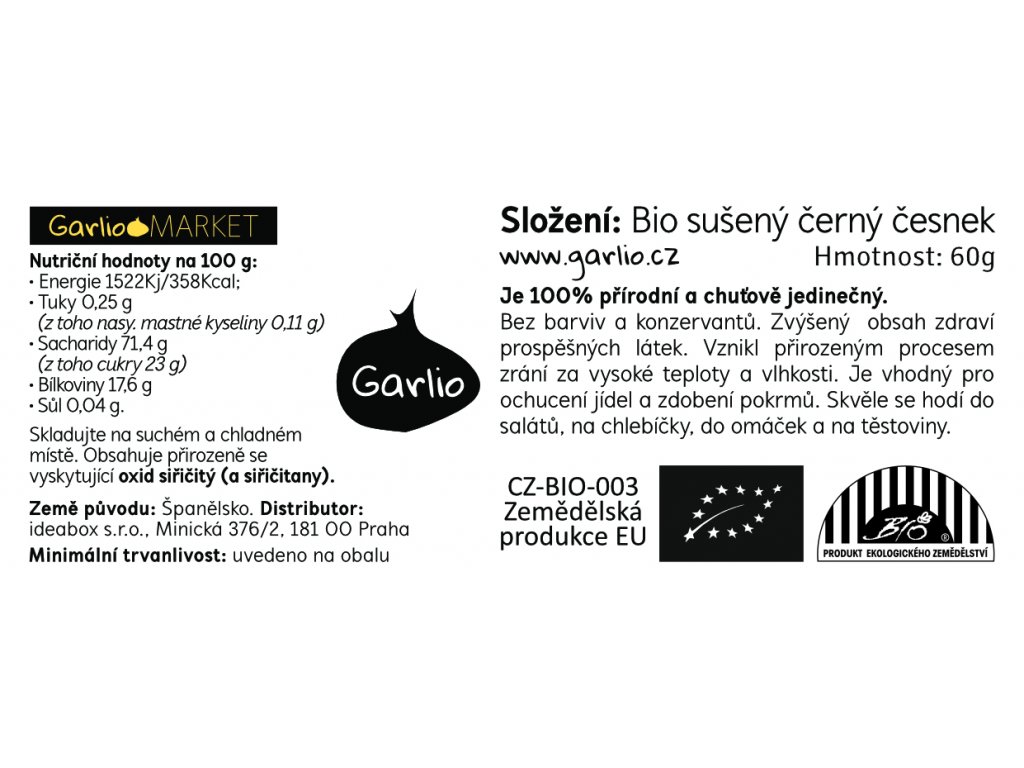 Garlio Bio černý česnek SUŠENÝ - mletý 60 g Obrázek