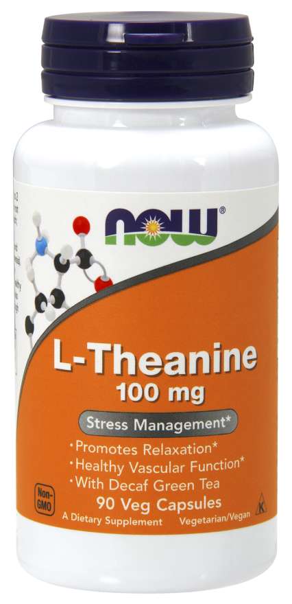 Levně Now® Foods NOW L-Theanine 100 mg, Theanin s lístky zeleného čaje, 90 kapslí