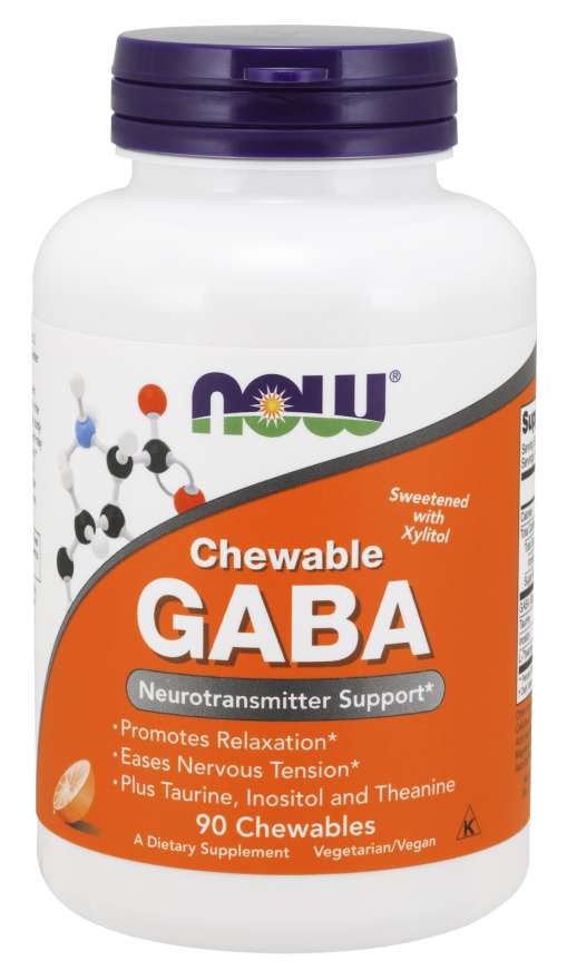 Now® Foods NOW GABA (kyselina gama-aminomáselná) 500 mg + Taurin, Inositol a L-Theanin, 90 žvýkacích kapslí Obrázek