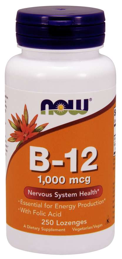 NOW Vitamin B12 with Folic Acid (Vit B12 a Kyselina listová), 1000 mcg, 250 pastilek