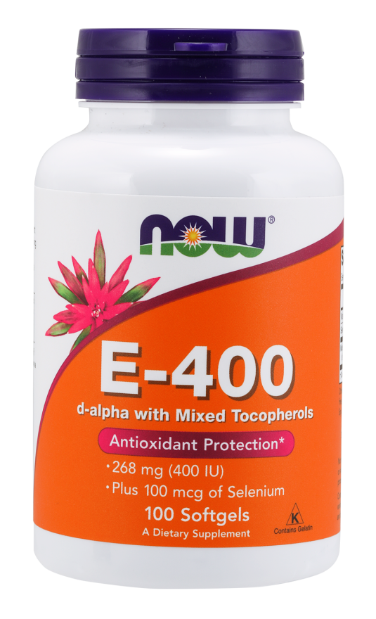 NOW Vitamin E 400 IU with Selenium (d-alfa a smíšené tokoferoly + selen), 100 softgelových kapslí
