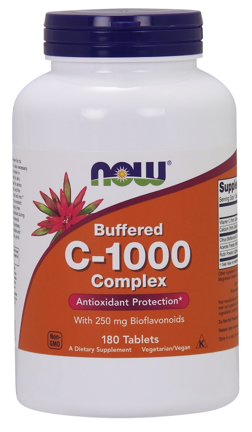 NOW Buffered Vitamin C-1000 Komplex s 250mg bioflavonoidů, PH neutrální Vitamín C, 180 tablet