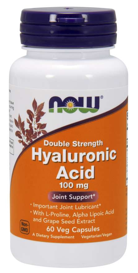 NOW Hyaluronic Acid, dvojitá síla Kyselina Hyaluronová, 100mg, 60 rostlinných kapslí