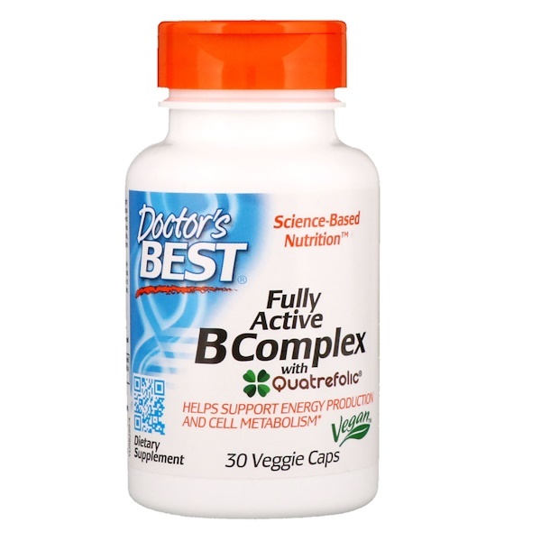 Levně Doctor's Best Fully Active B komplex, (Vitamíny B a kyselina listová v aktivovaných formách) 30 rostlinných kapslí