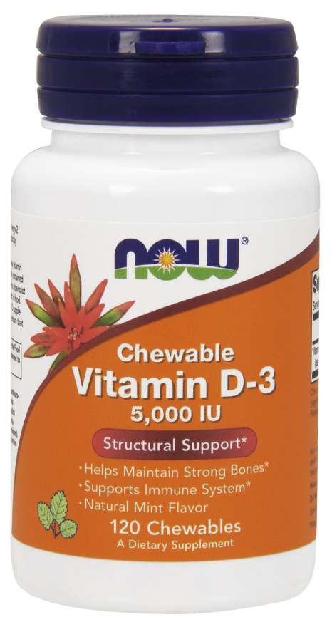 Levně Now® Foods NOW Vitamin D3, 5000 IU, 120 žvýkacích pastilek