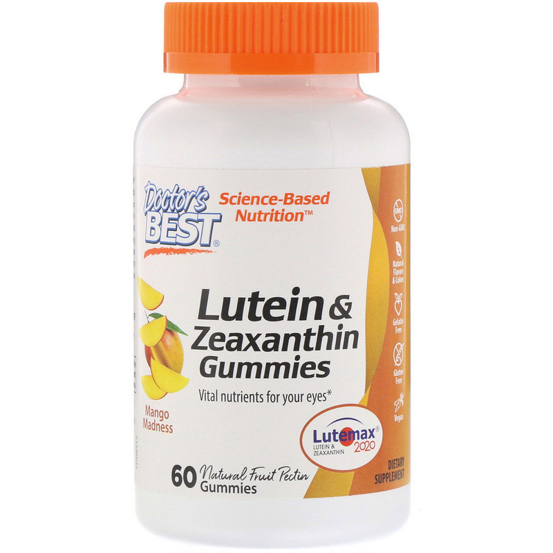 Levně Doctor's Best Doctor’s Best Lutein & Zeaxanthin (zdraví očí), 60 gumových vegan bonbónů s příchutí manga