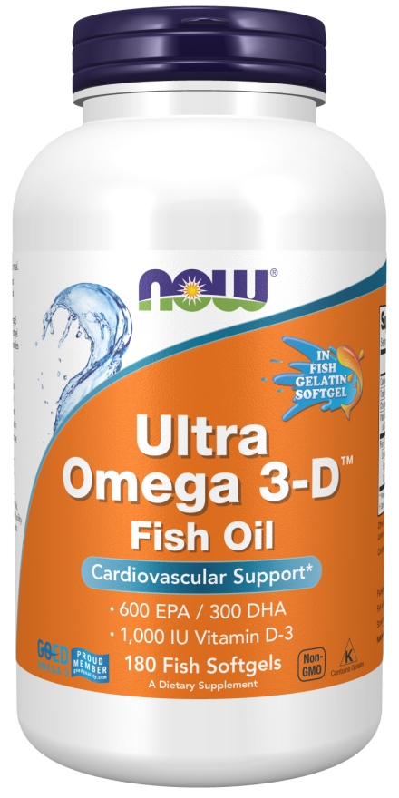 Levně Now® Foods NOW Ultra omega-3 s vitamínem D, 300 DHA / 600 EPA, 180 softgel kapslí