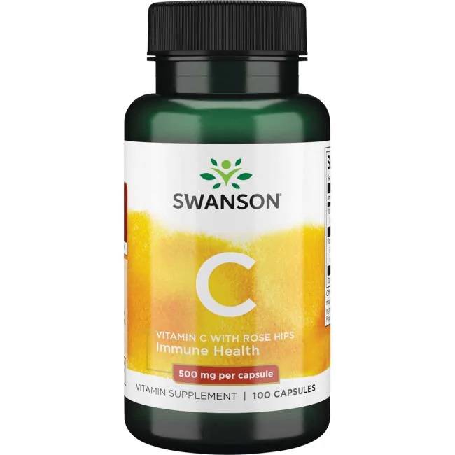 Levně Swanson Vitamin C + Extrakt z Šípků, 500 mg, 100 kapslí