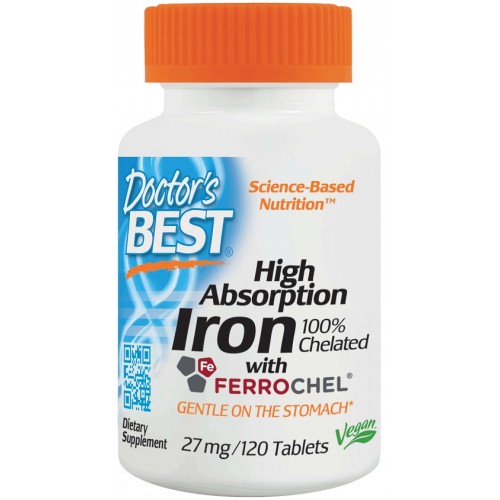 Levně Doctor's Best Doctor’s Best High Absorption Iron (Chelátové Železo), 27 mg, 120 tablet