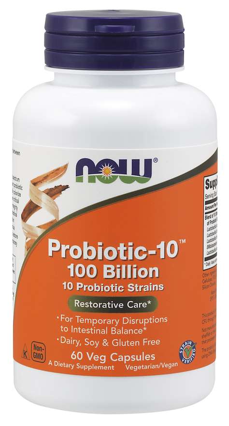 Now® Foods NOW Probiotic-10, probiotika, 100 miliard CFU, 10 kmenů, 60 rostlinných kapslí