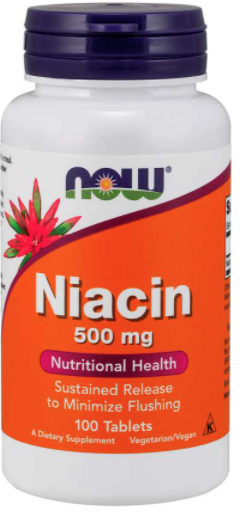 NOW Niacin (Vitamín B3), Postupné uvolňování pro minimalizaci zčervenání, 500 mg, 100 tablet