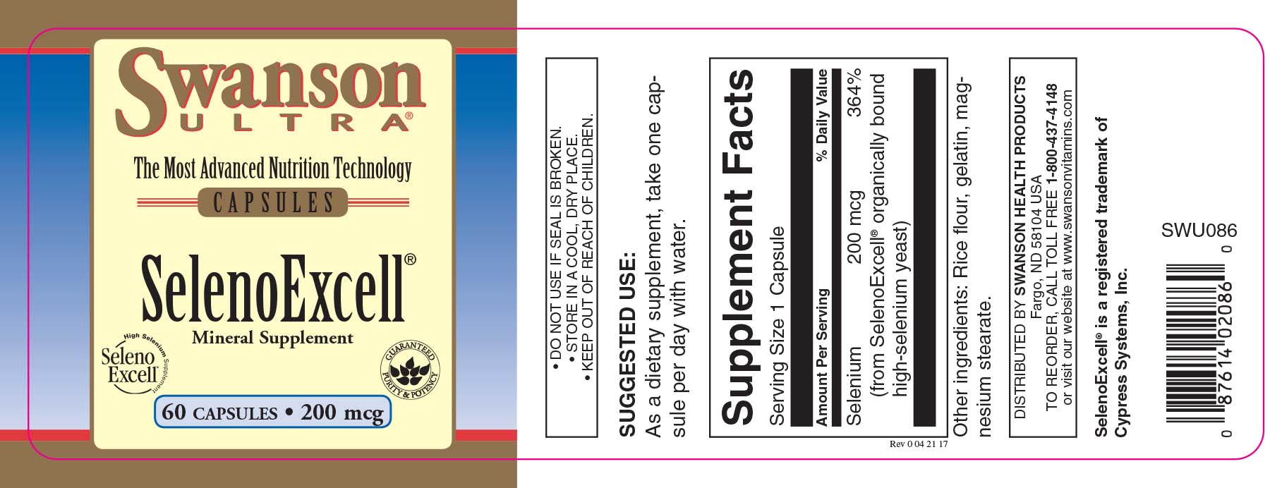 Swanson SelenoExcell®, Organický Selen, 200 mcg, 60 kapslí Obrázek