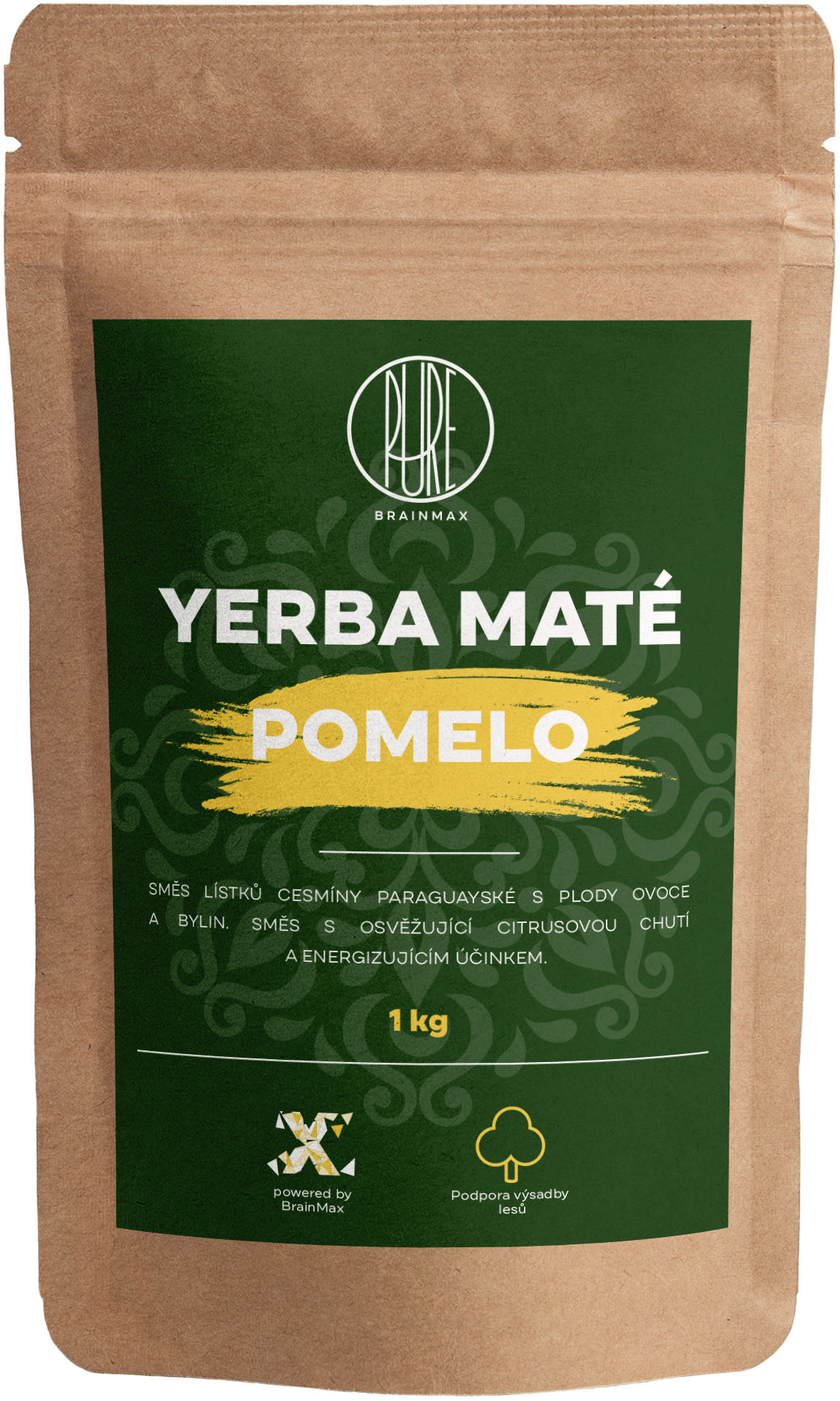 BrainMax Pure Yerba Maté, Pomelo, 1000 g