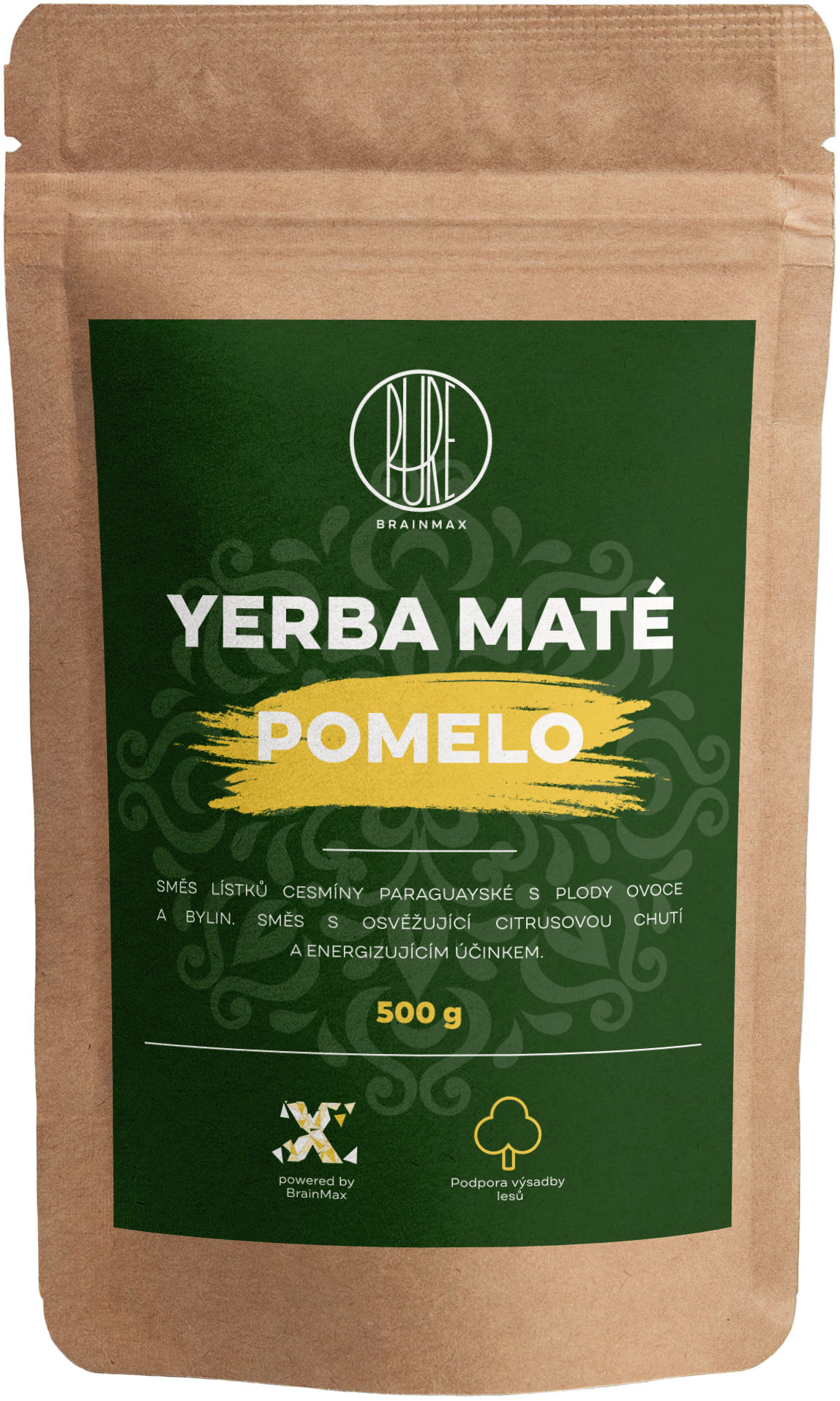 BrainMax Pure Yerba Maté, Pomelo, 500 g