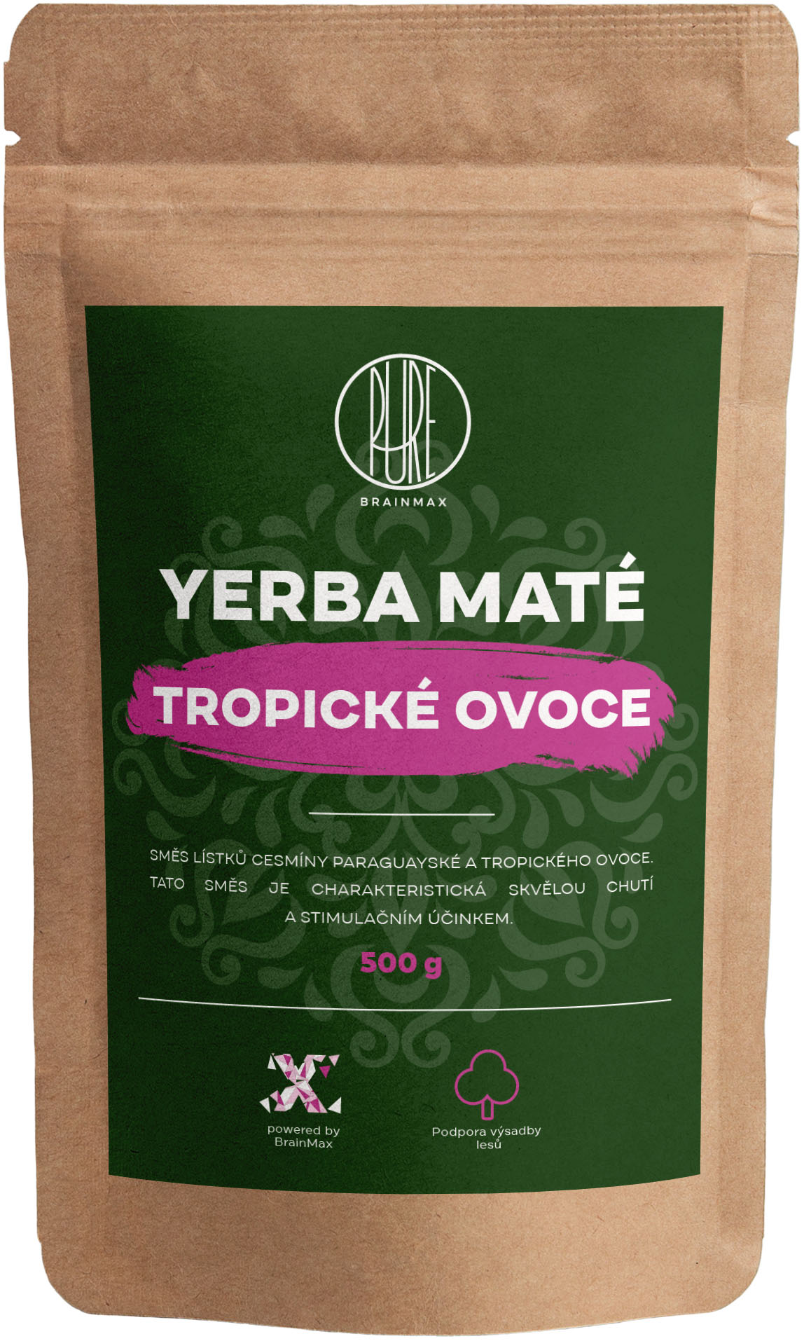 BrainMax Pure Yerba Maté, Tropické ovoce, 500 g