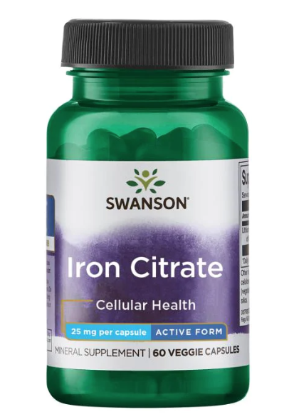 Levně Swanson Iron Citrate (železo), 25 mg, 60 rostlinných kapslí