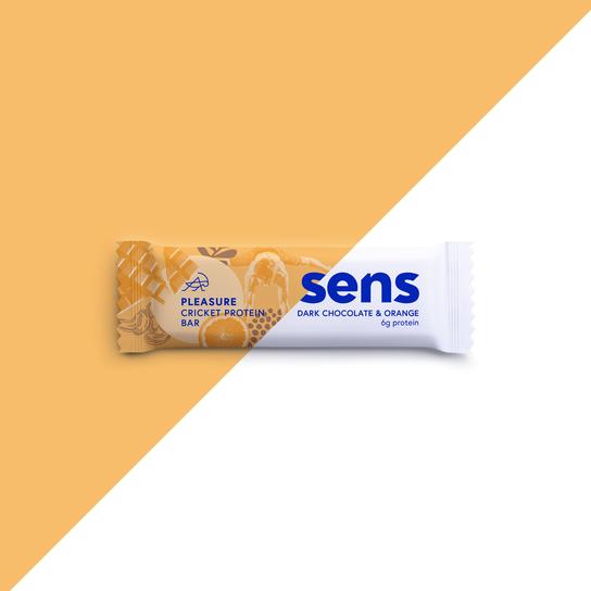Sens - Proteinové tyčinka PLEASURE s cvrččí moukou - Tmavá čokoláda & Pomeranč, 40 g