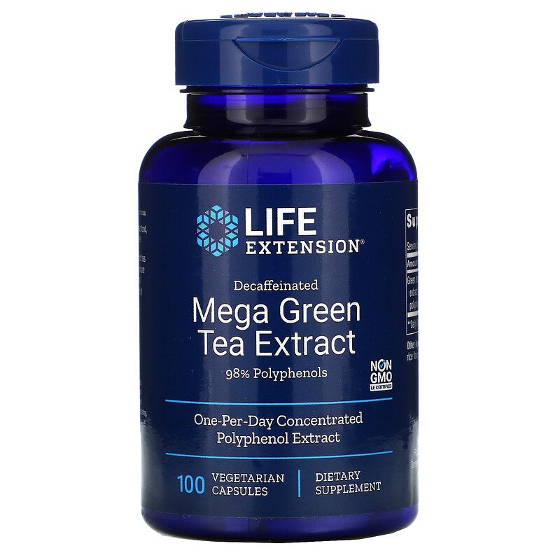Life Extension Decaffeinated Mega Green Tea Extract (extrakt ze zeleného čaje bez kofeinu), 100 rostlinných kapslí
