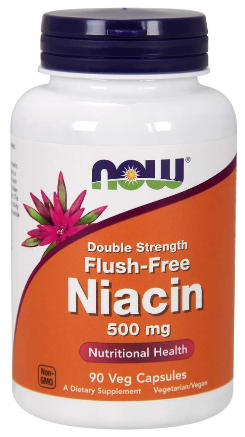Levně Now® Foods NOW Niacin, Bez vedlejšího účinku zčervenání, 500 mg (Double Strength), 90 rostlinných kapslí