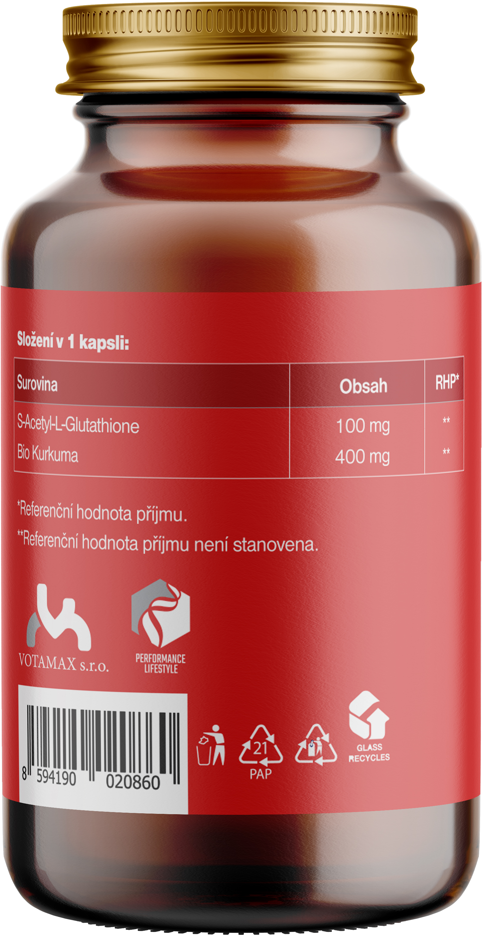 BrainMax S-Acetyl-L-Glutathione, SAG, 100 mg, 100 rostlinných kapslí Obrázek