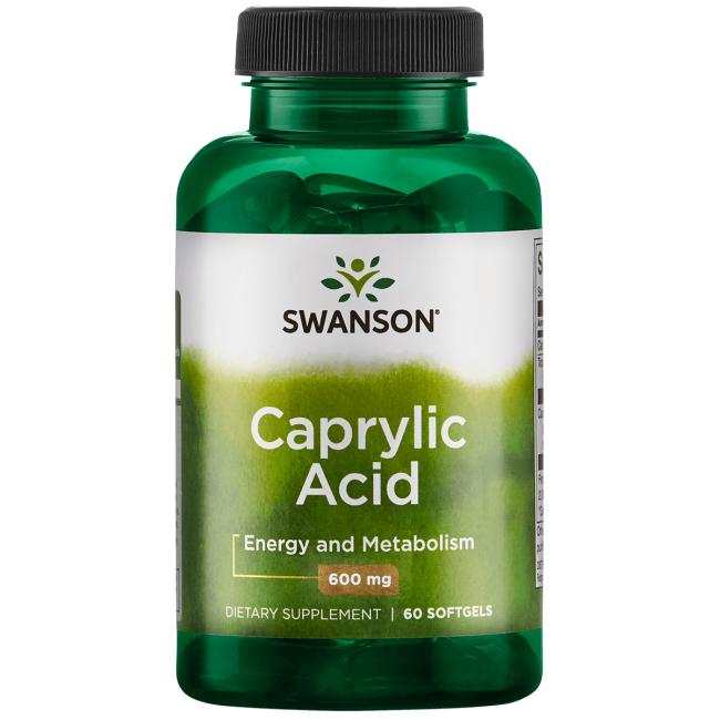 Levně Swanson Caprylic Acid (Kyselina kaprylová), 600 mg, 60 kapslí