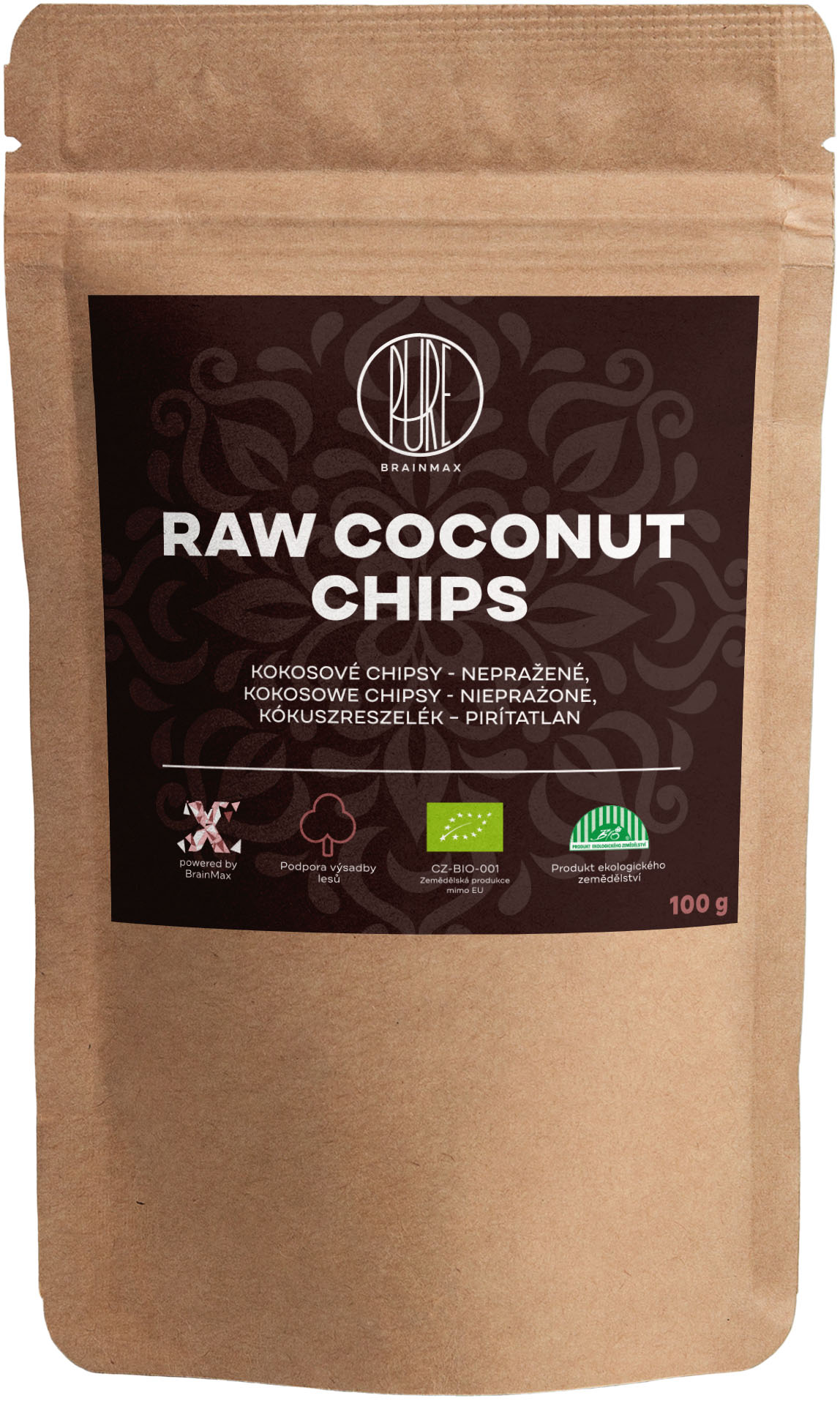 BrainMax Pure Raw Coconut chips, Kokosové chipsy BIO, 100 g *CZ-BIO-001 certifikát