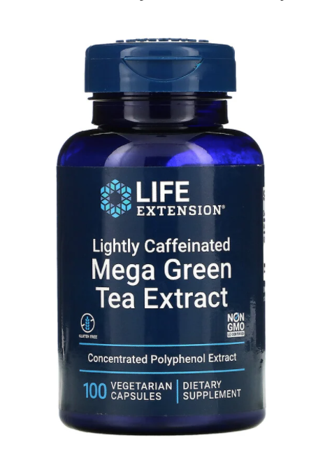 Life Extension Caffeinated Mega Green Tea Extract, extrakt ze zeleného čaje, 100 rostlinných kapslí Obrázek