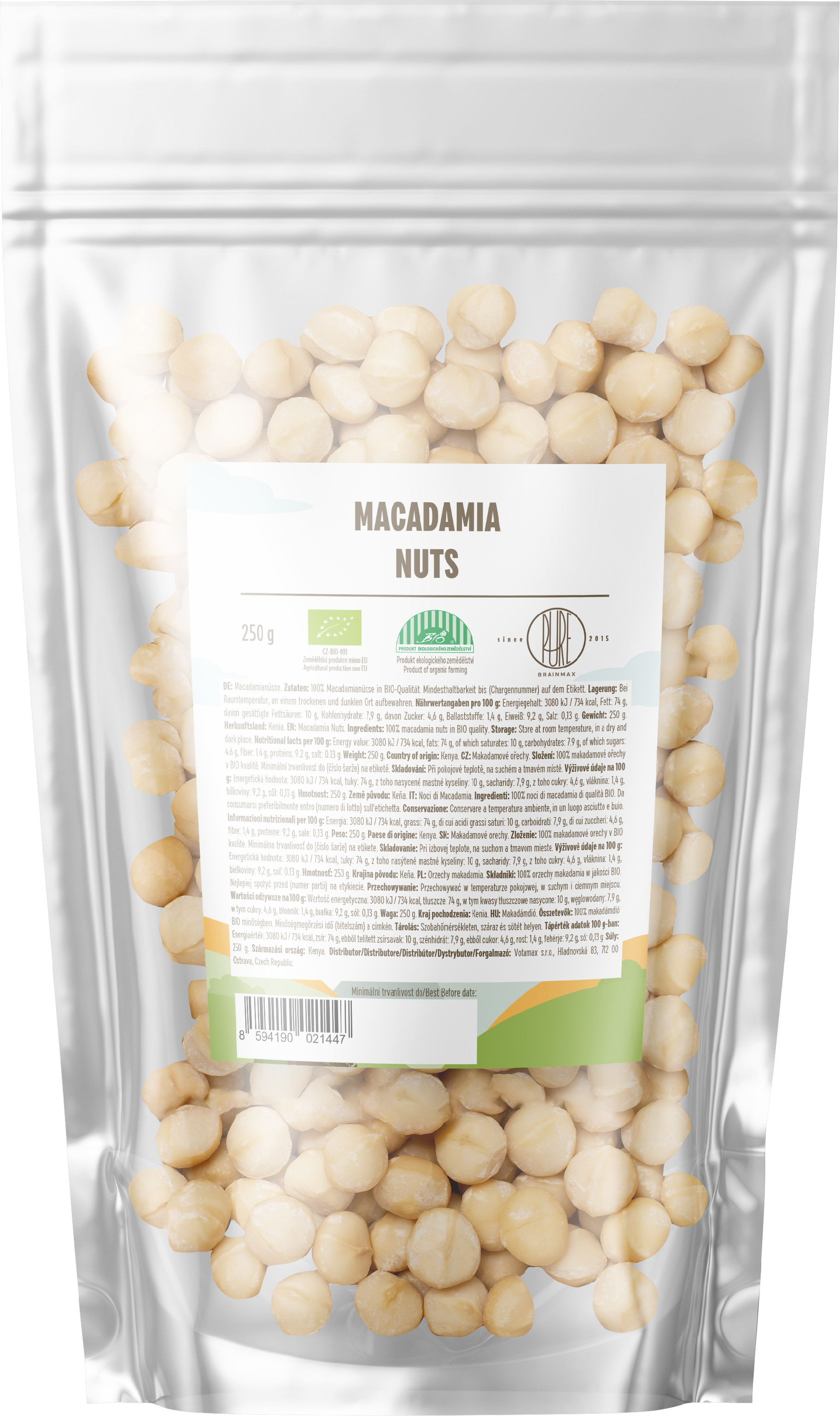 BrainMax Pure Makadamové ořechy BIO, 250 g Obrázek