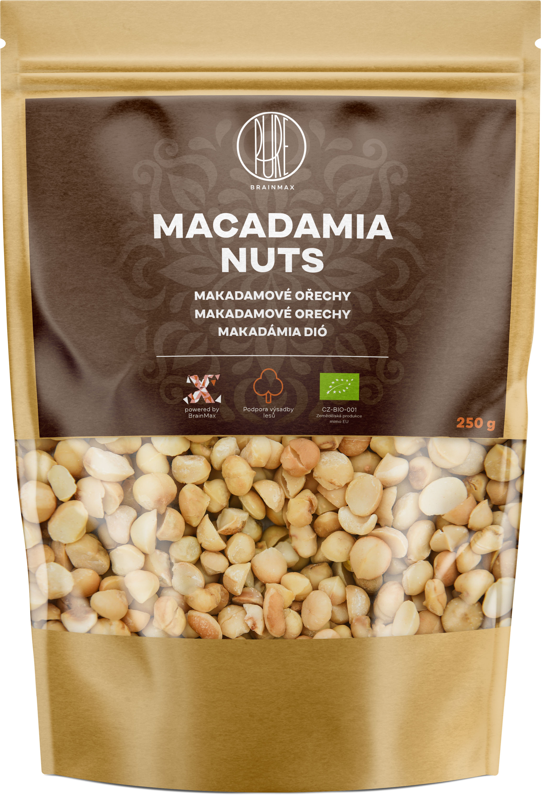 BrainMax Pure Makadamové ořechy BIO, 250 g *cz-bio-001 certifikát,