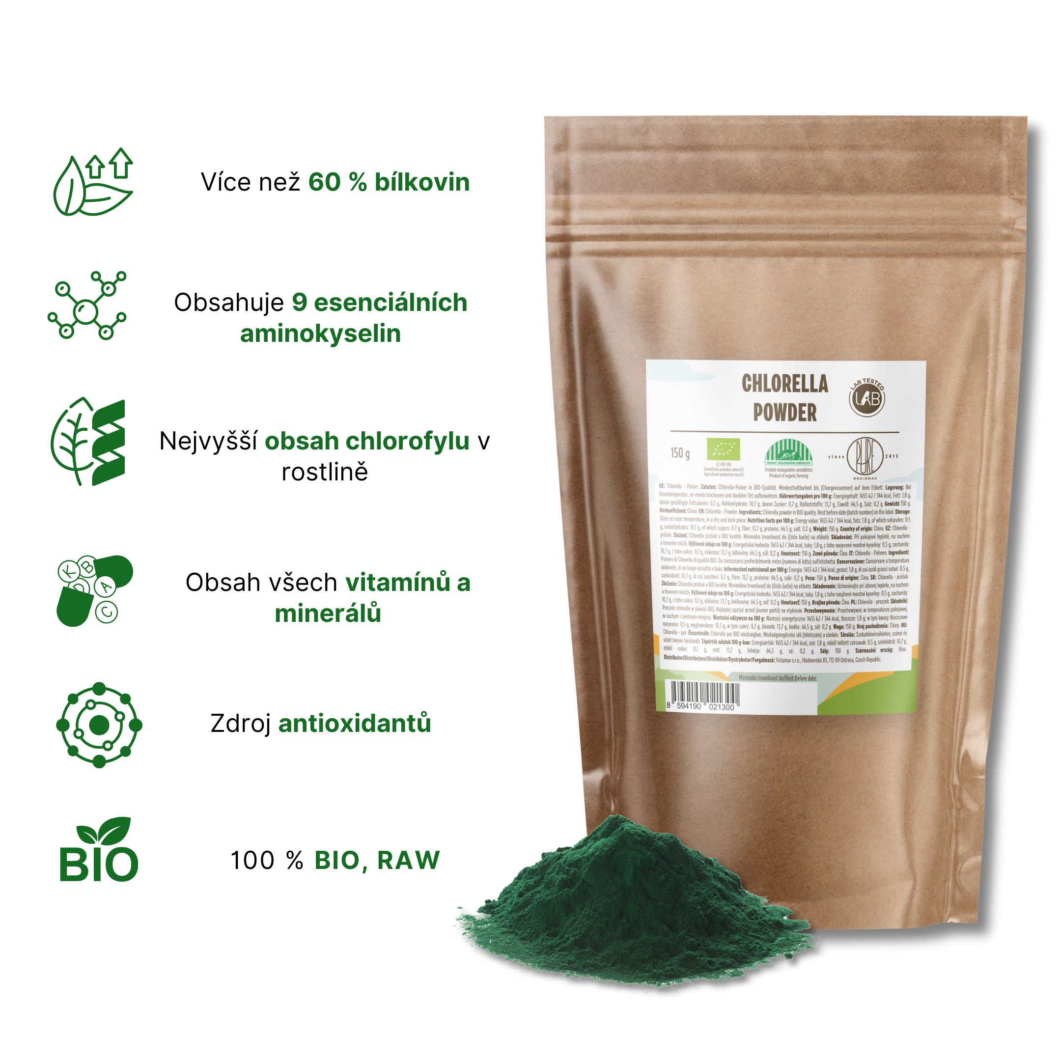 BrainMax Pure Chlorella BIO, 150 g