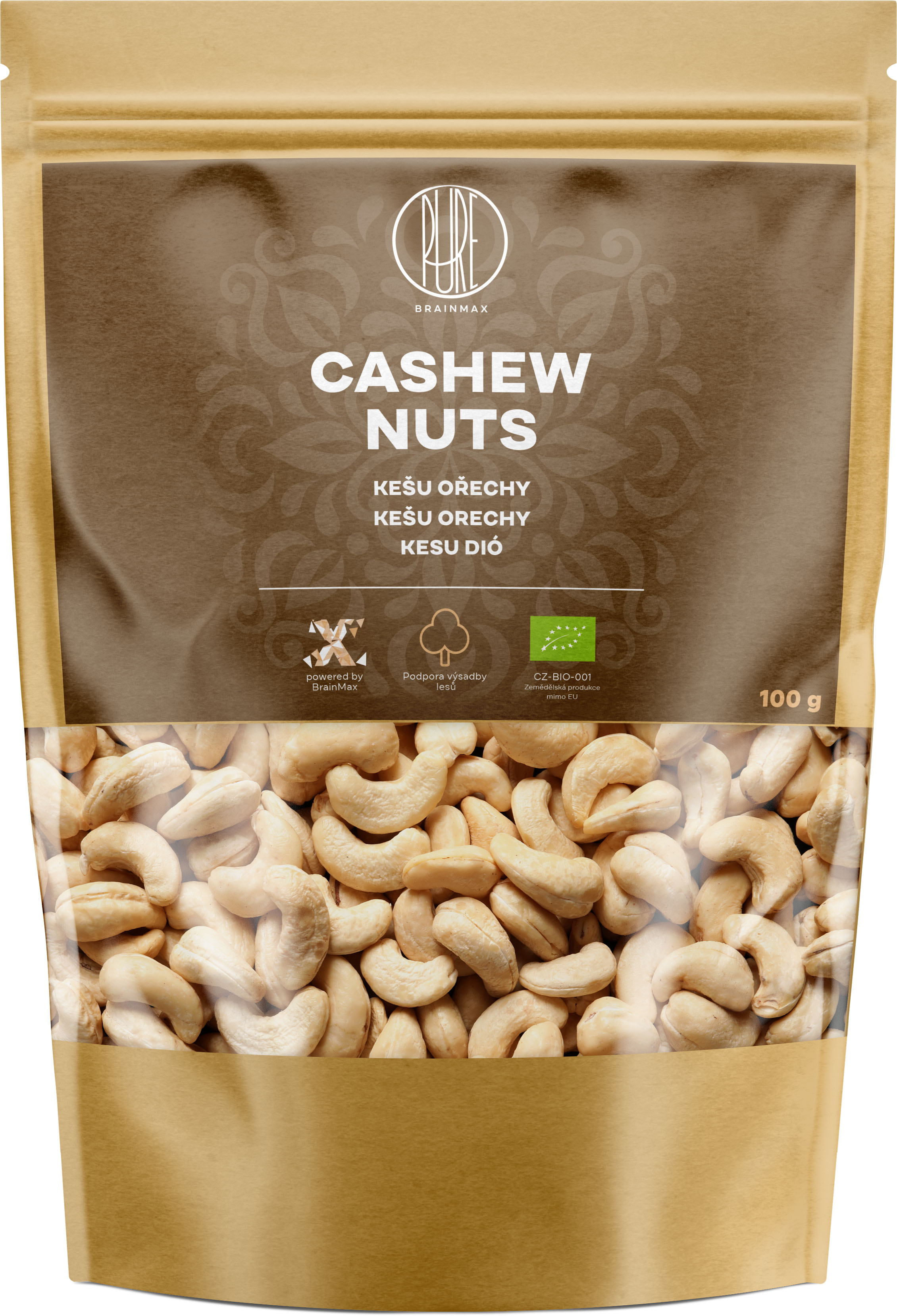 Levně BrainMax Pure Cashew Nuts, Kešu ořechy BIO, 100 g *CZ-BIO-001 certifikát