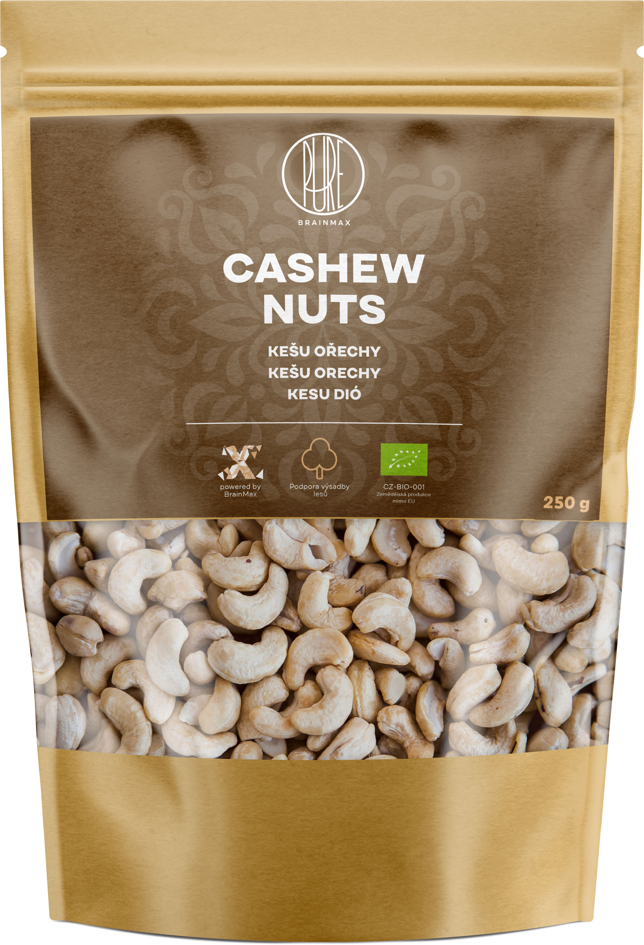 BrainMax Pure Cashew Nuts, Kešu ořechy BIO, 250 g *CZ-BIO-001 certifikát