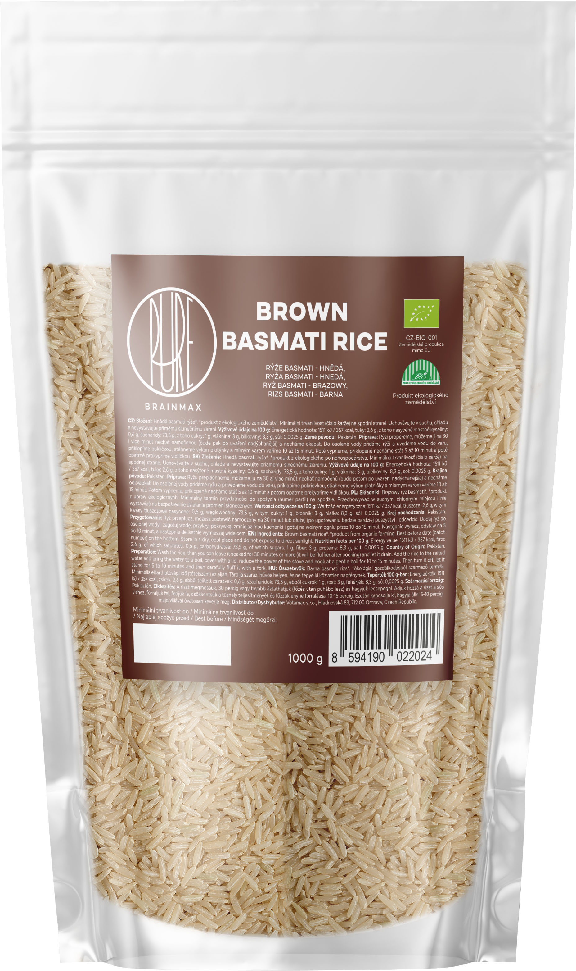 BrainMax Pure Rýže, hnědá, Basmati BIO, 1kg *CZ-BIO-001 certifikát