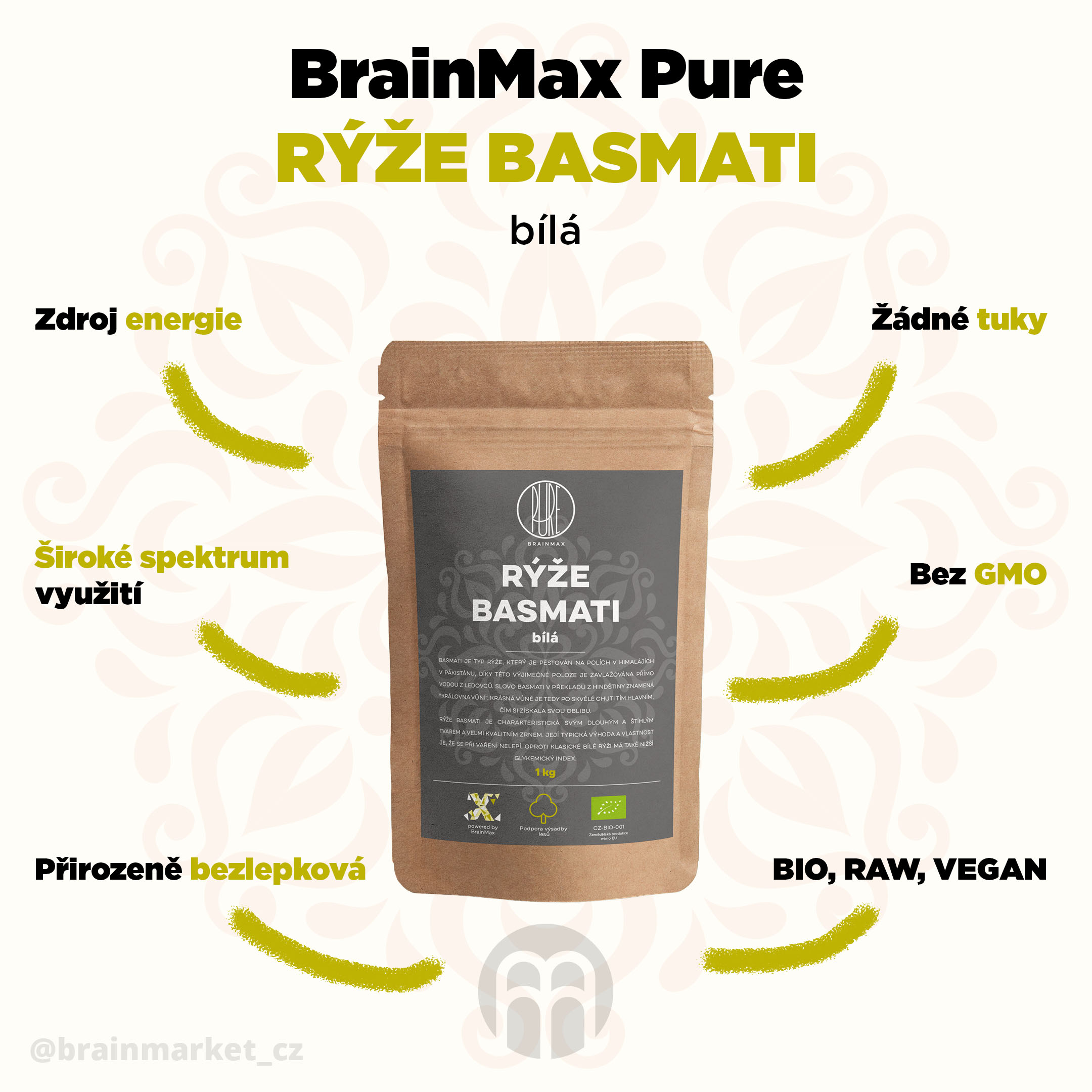BrainMax Pure Rýže, bílá, Basmati BIO, 1kg Obrázek