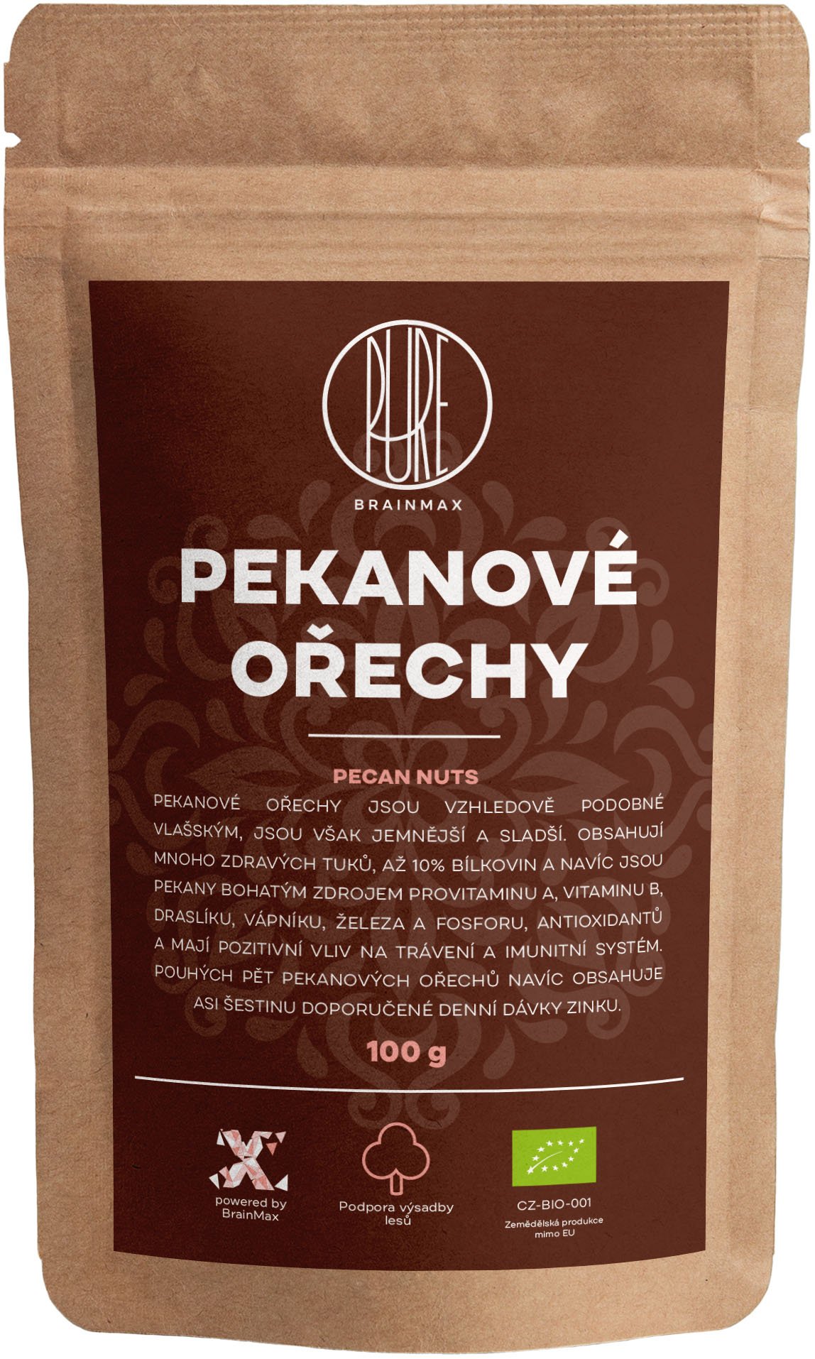 Levně BrainMax Pure Pekanové ořechy BIO, 100 g *CZ-BIO-001 certifikát