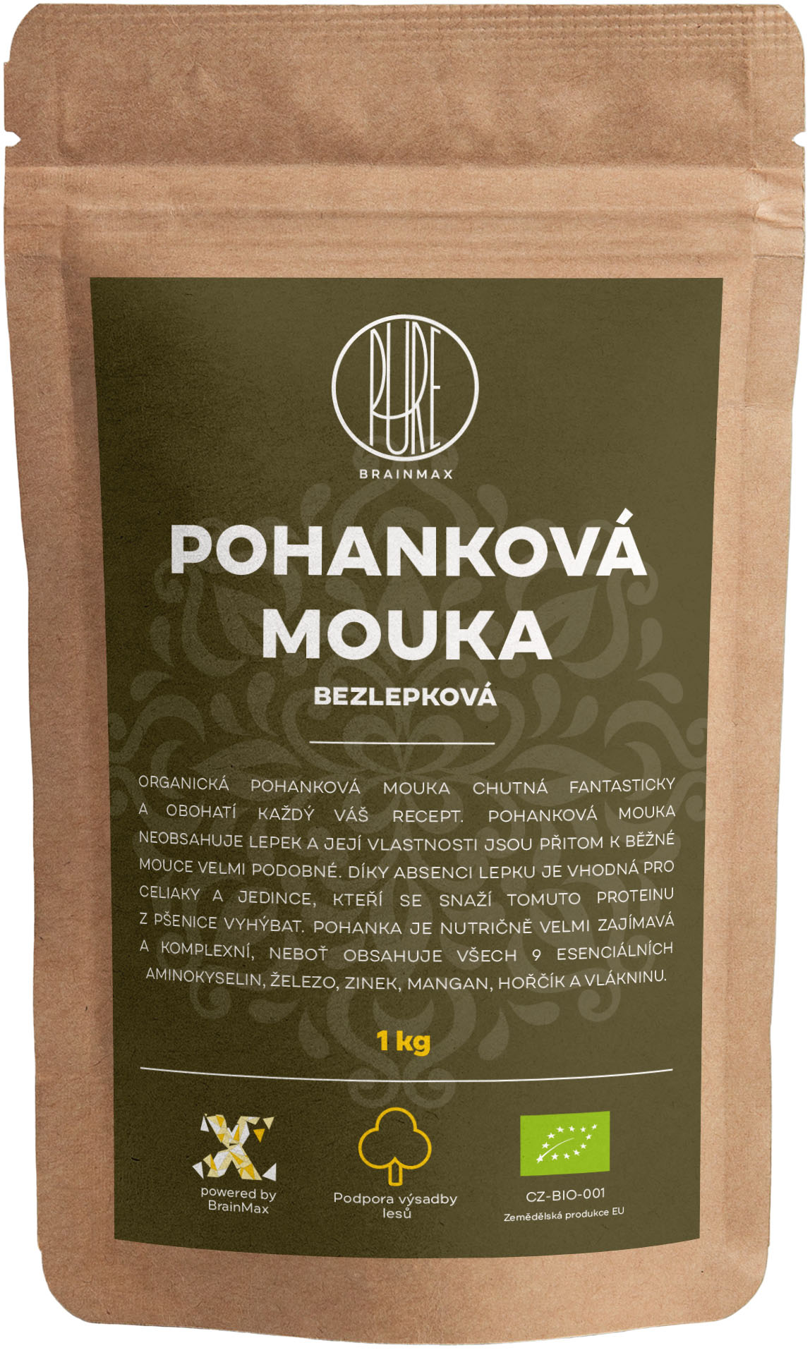 BrainMax Pure Pohanková mouka, bezlepková BIO, 1 kg *cz-bio-001 certifikát