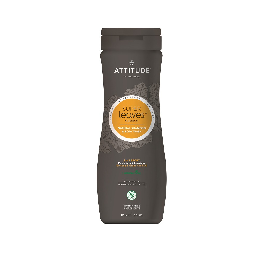 Attitude - Přírodní pánský šampón & tělové mýdlo 2v1 Super leaves - normální vlasy, 473 ml