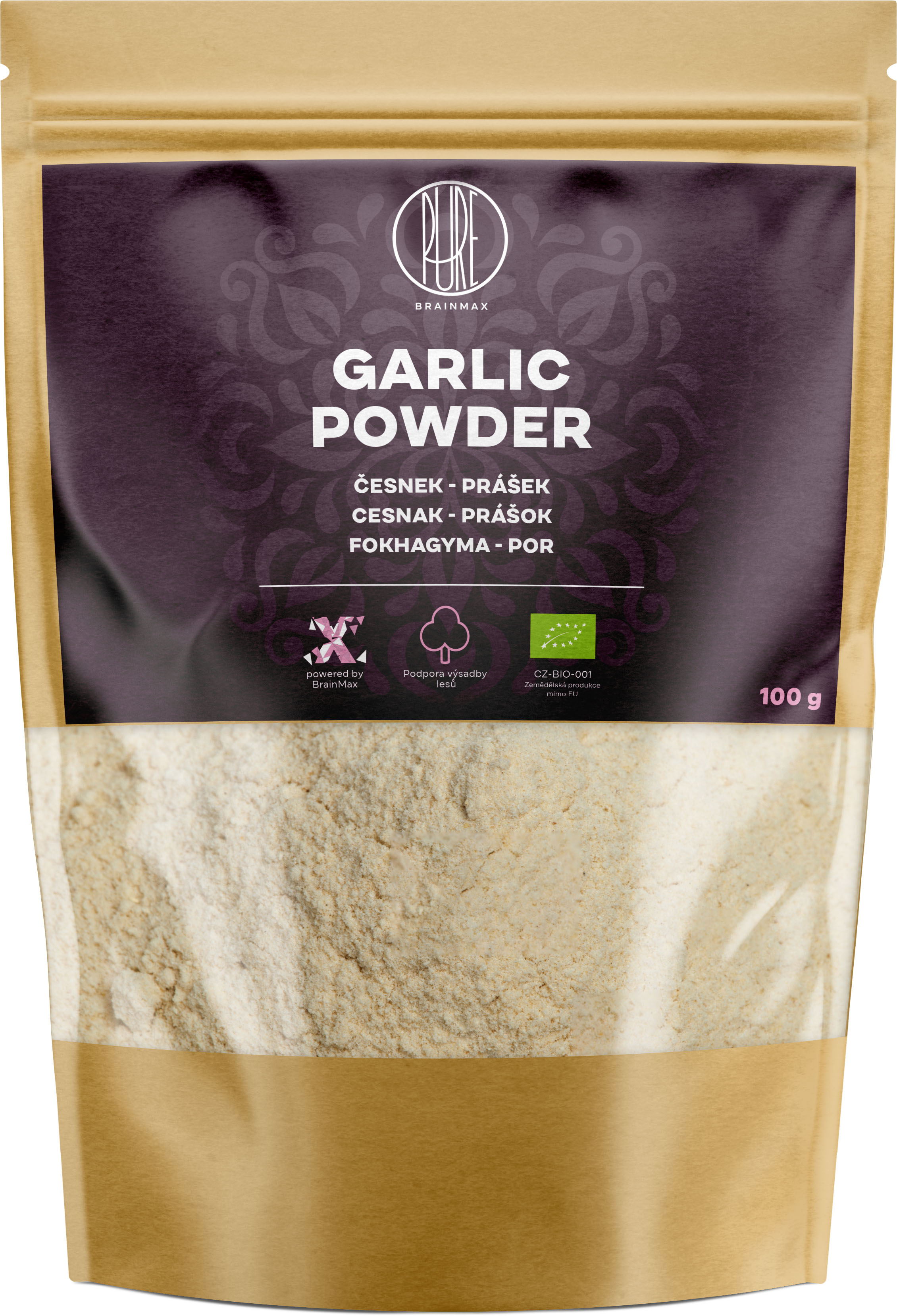 Levně BrainMax Pure Garlic Powder, Česnek BIO prášek, 100 g *CZ-BIO-001 certifikát