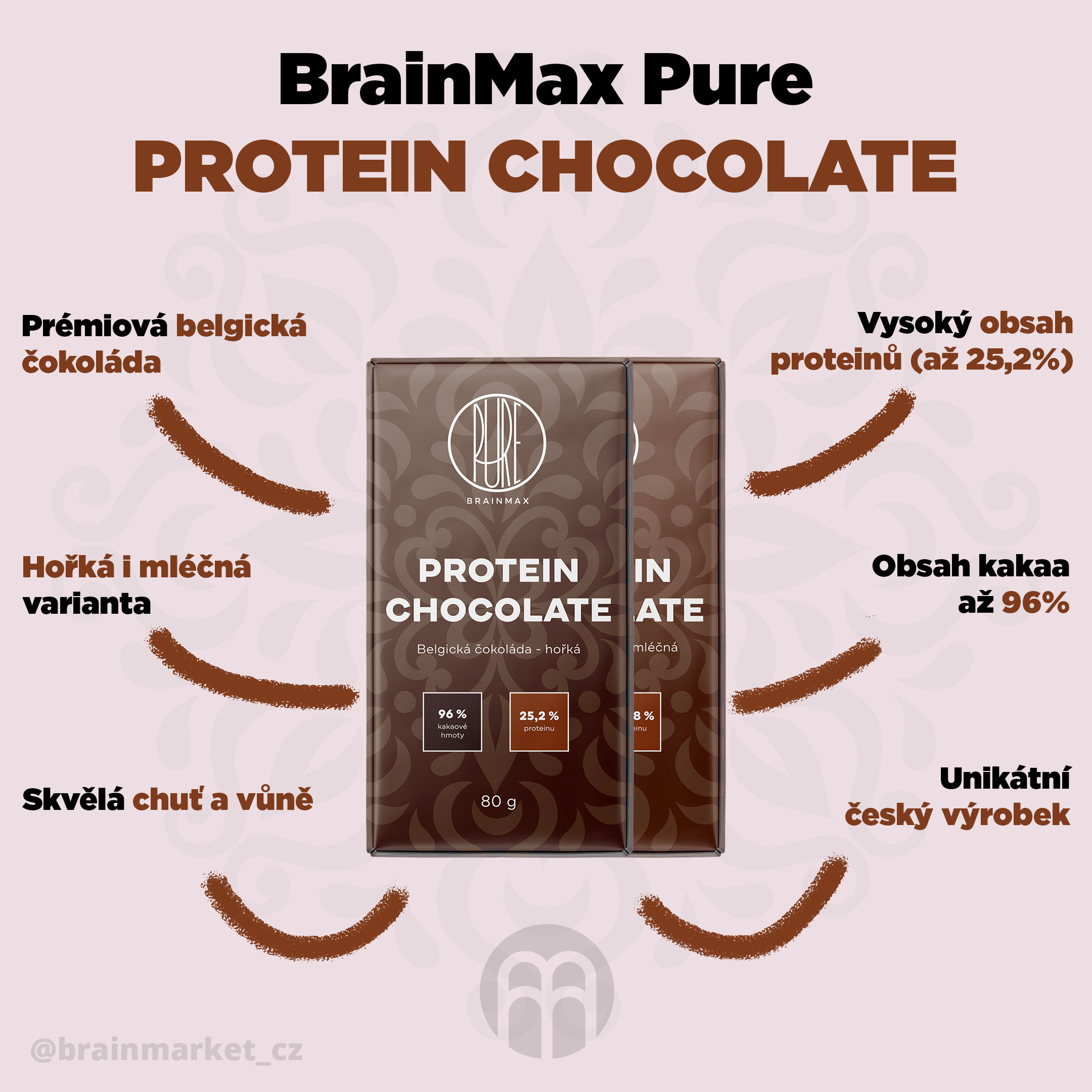 BrainMax Pure Protein čokoláda, mléčná, 80 g Obrázek