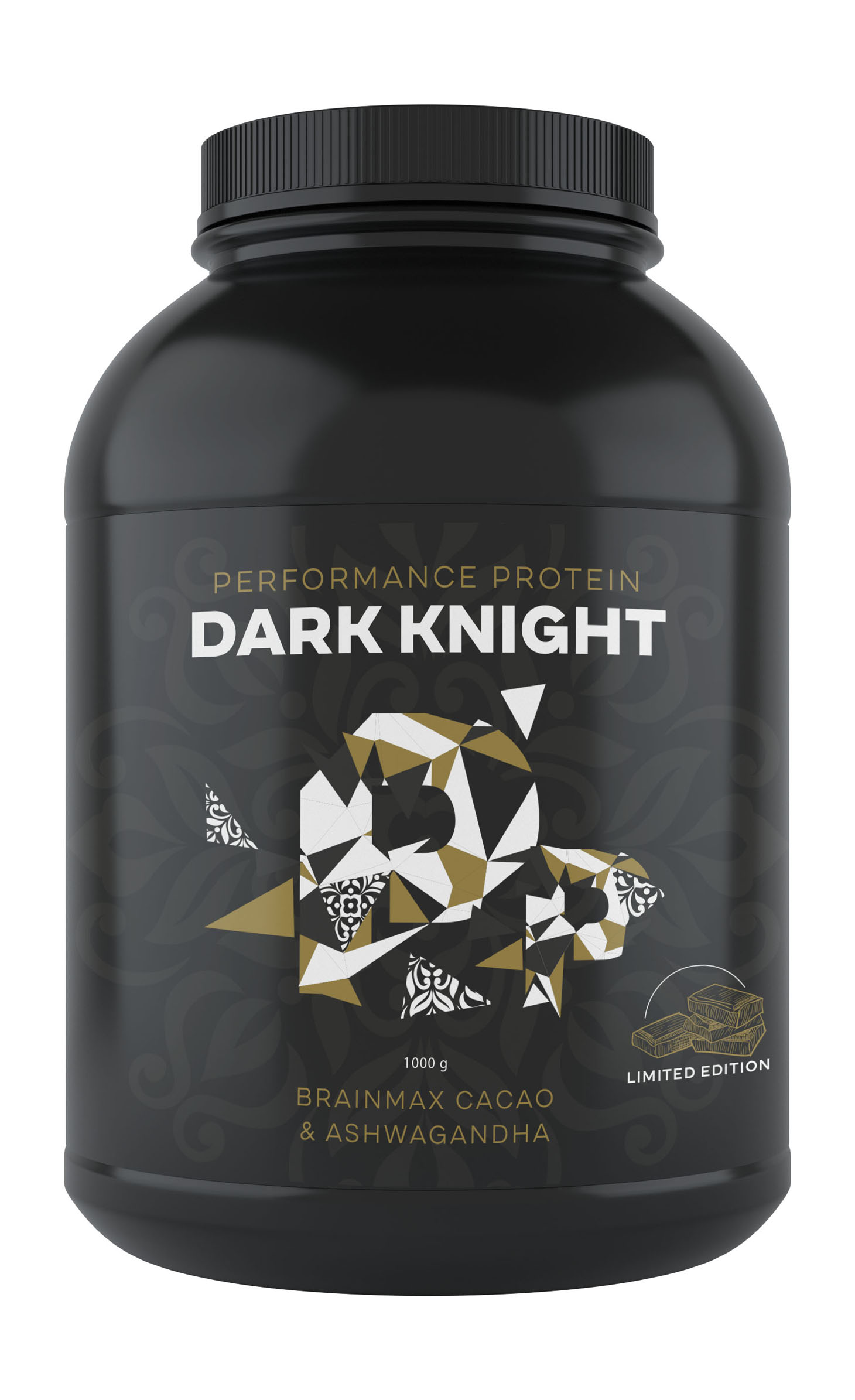 BrainMax Performance Protein Dark Knight, 1000 g Nativní syrovátkový protein, Grassfed kolagenem, Colostrum, Ashwagandha, BIO RAW Kakao z Peru, doplněk stravy