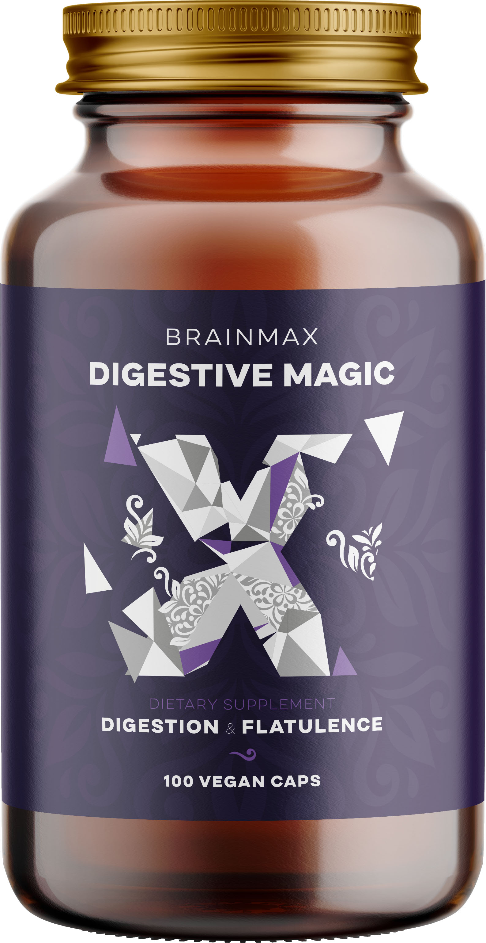 BrainMax Digestive Magic, Trávicí Enzymy, 100 rostlinných kapslí Komplex trávicích enzymů a bylin pro zklidnění žaludku a zmírnění nadýmání, doplněk stravy