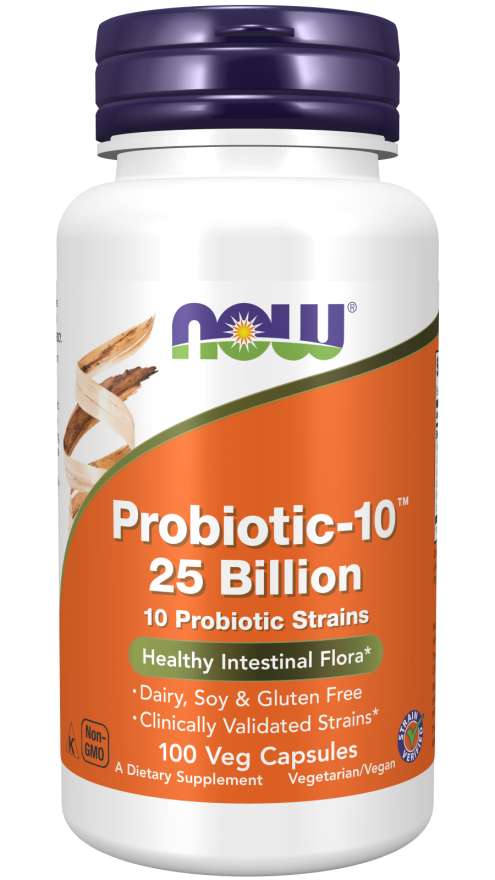 Now® Foods NOW Probiotic-10, probiotika, 25 miliard CFU, 10 kmenů, 100 rostlinných kapslí